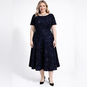 ✨Navy Blue Sequin A-Line Cocktail Dress Evening Formal